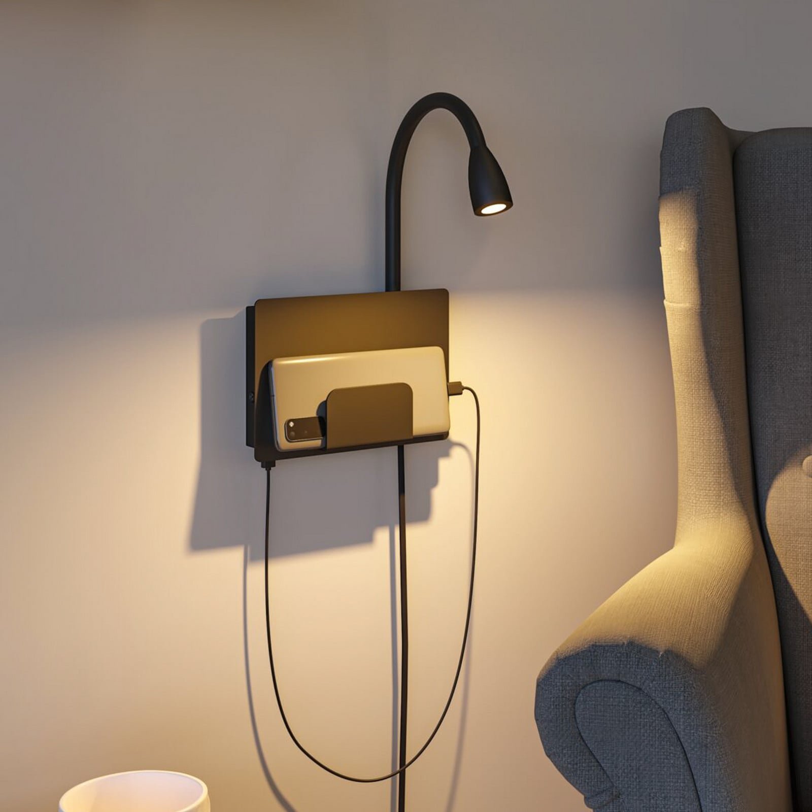 Halina LED-seinävalaisin USB C mattamusta
