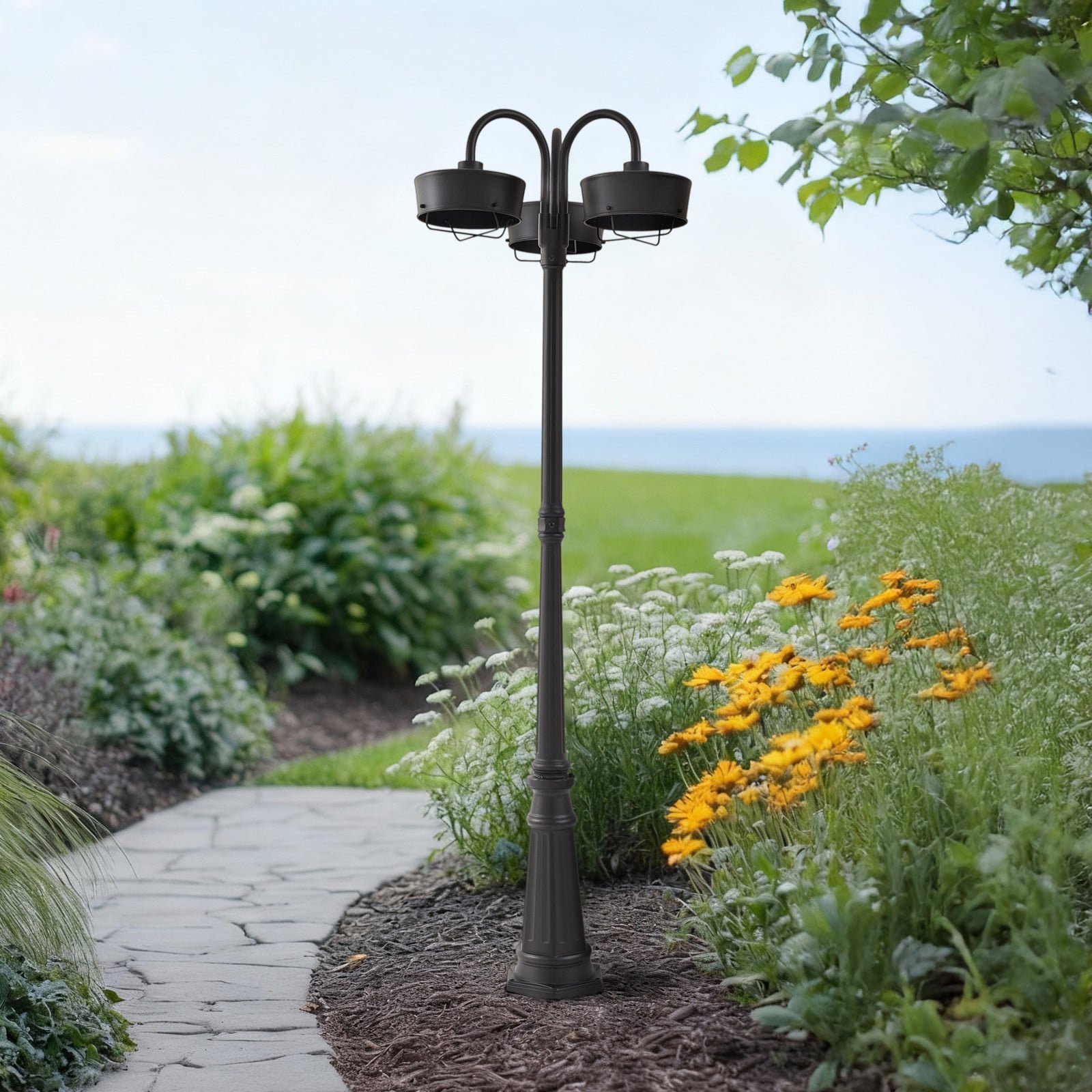 Thorus LED-ulkovalaisin musta IP44 204 cm 3-lamppuinen