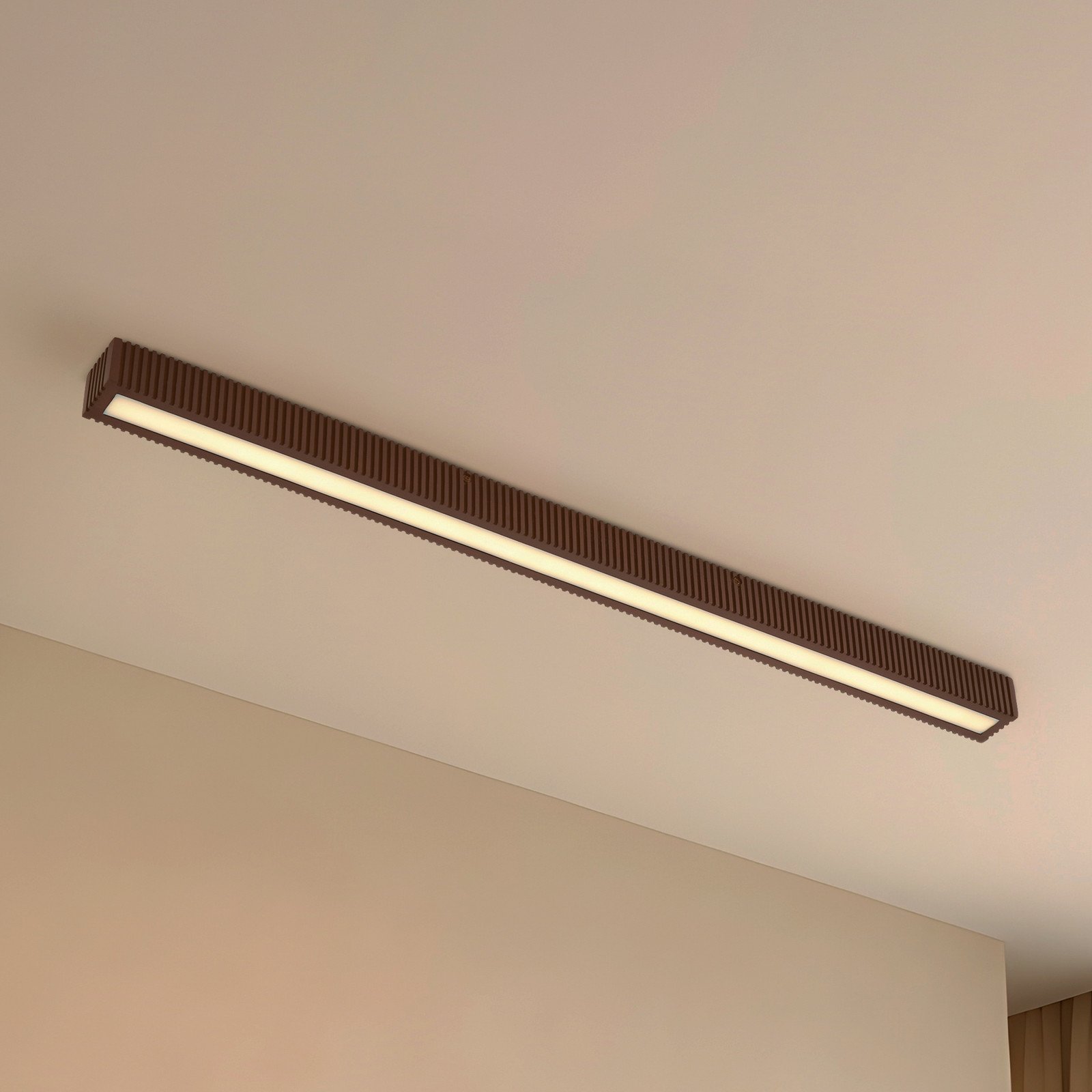 Emara LED-kattovalaisin, 100 cm, tammi, himmennettävä, tumma puu