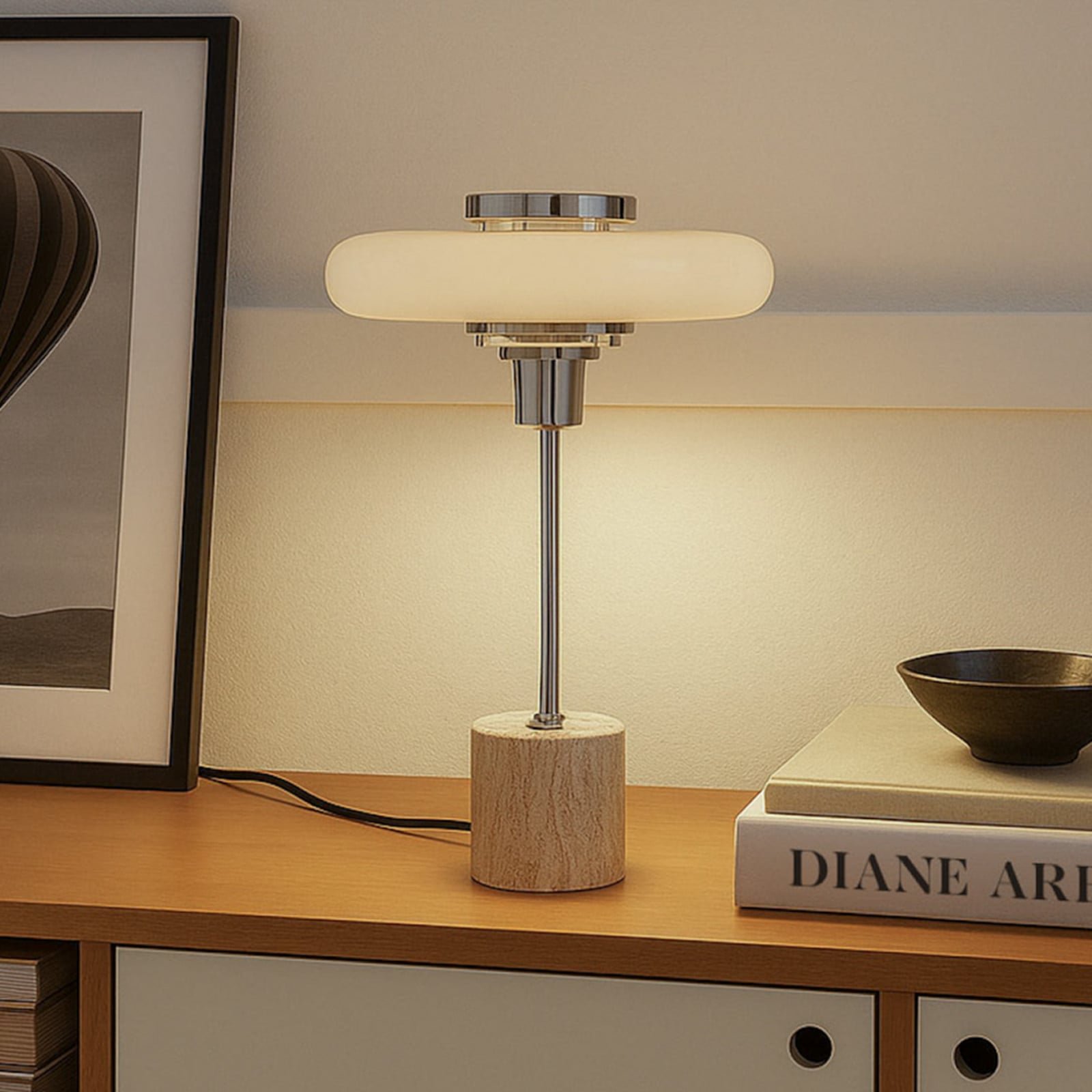 Branford pöytävalaisin beige travertiini 46 cm – Lindby