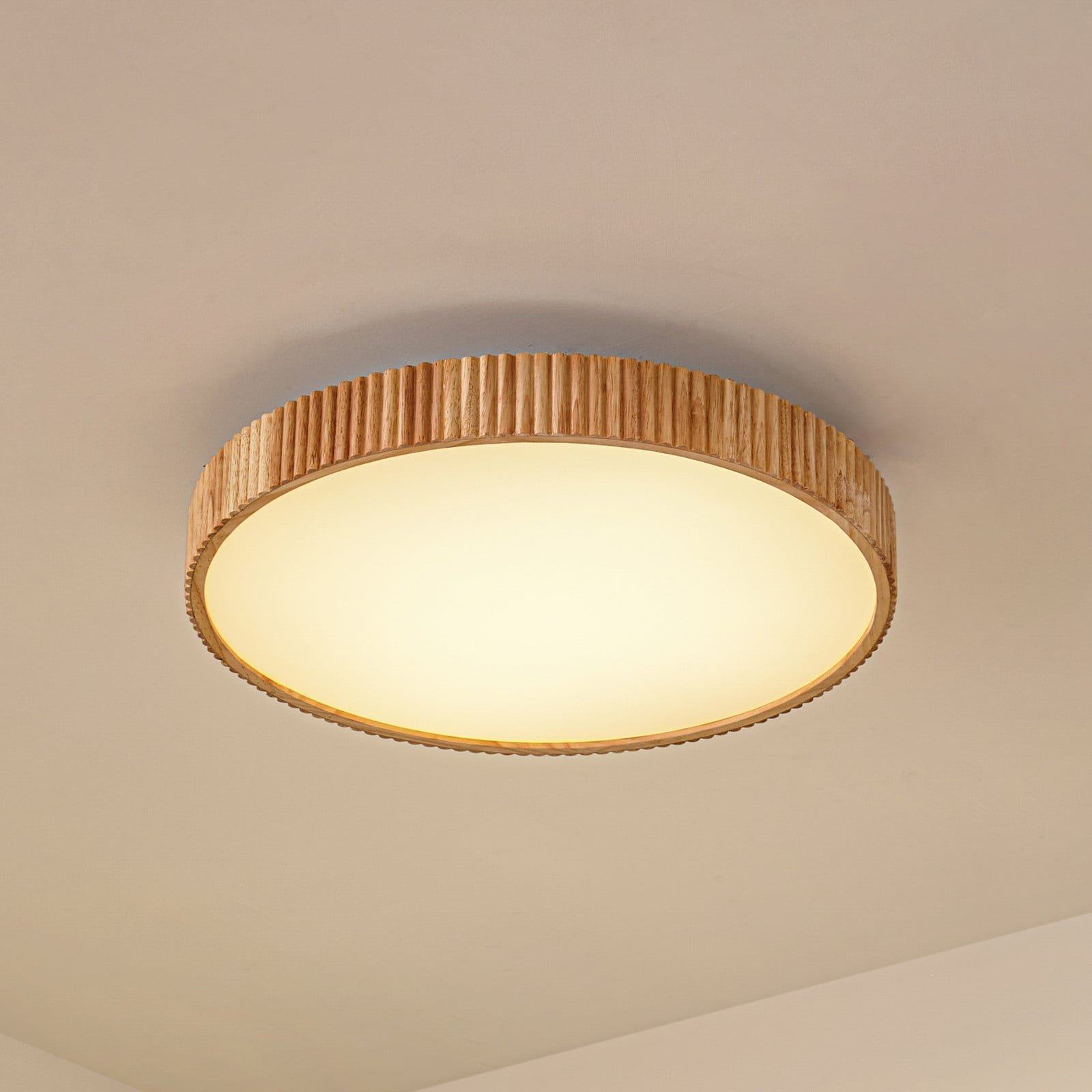 Velua LED-kattovalaisin valkoinen/puu Ø 50 cm CCT