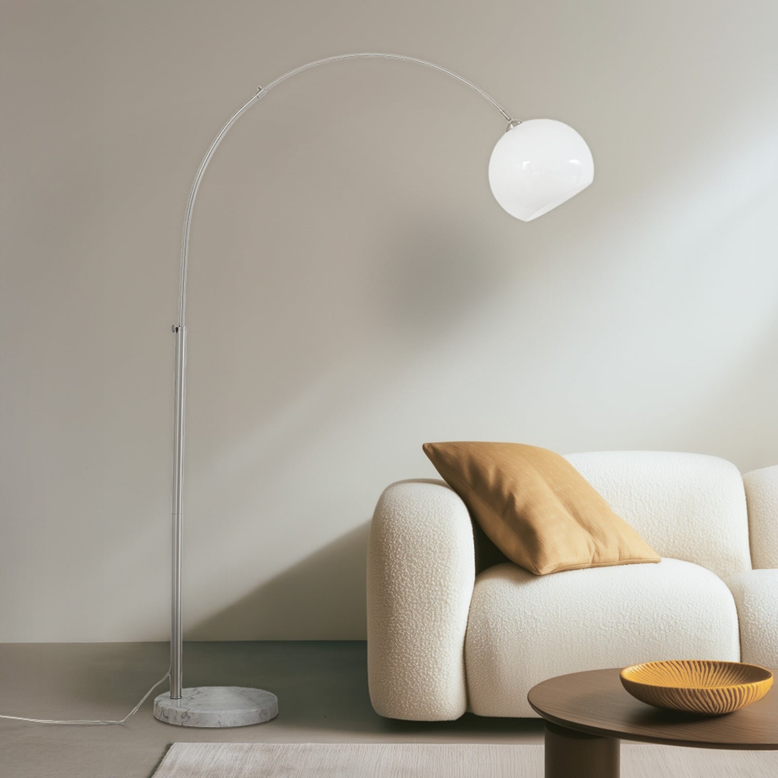 Alverton kaari-valaisin valkoinen/nikkeli 197 cm lasi