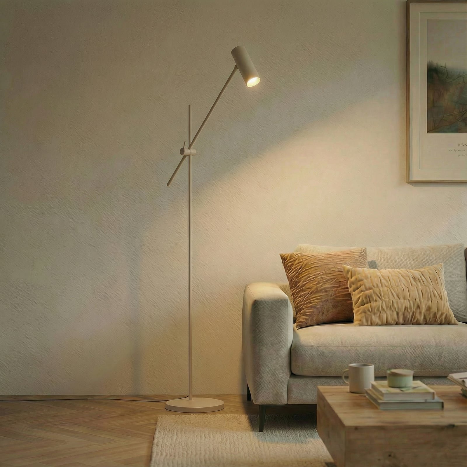 Vilo-lattiavalaisin GU10 beige kääntyvä korkeus 153 cm metallia – Lindby
