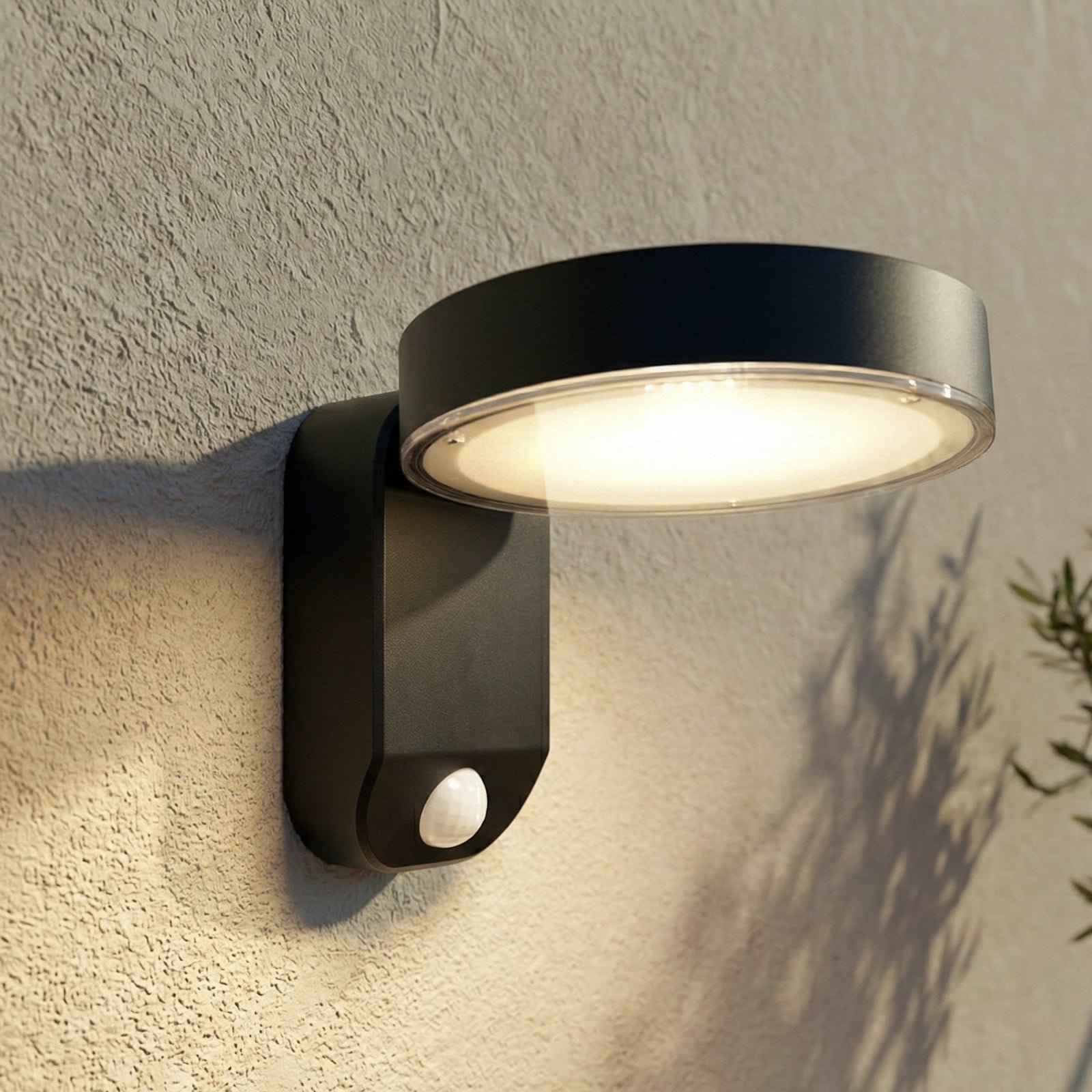 Tarlson LED-aurinkoseinävalaisin pyöreä antrasiitti anturi