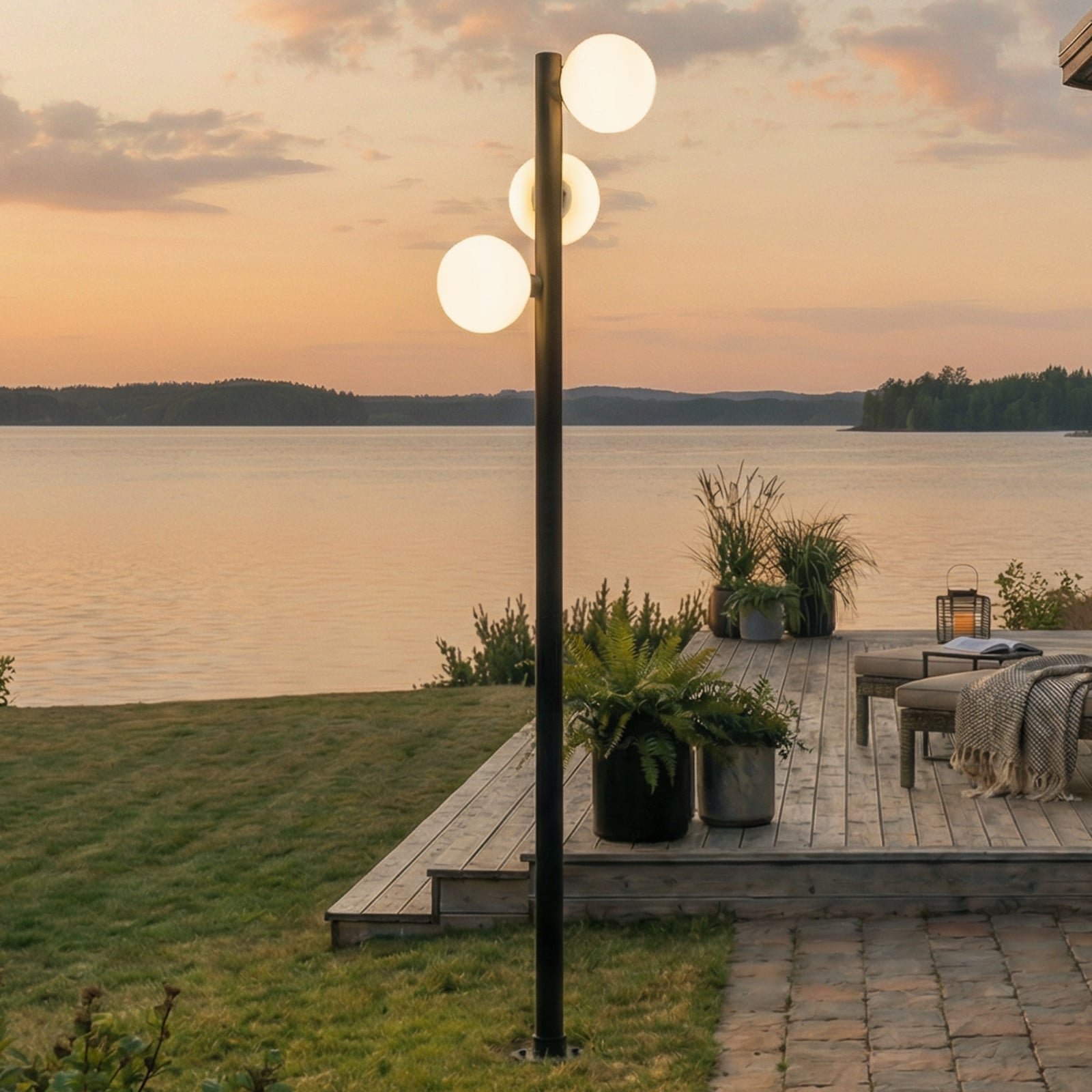 Asane LED-ulkovalaisin 3-lamppuinen CCT 222 cm musta metalli