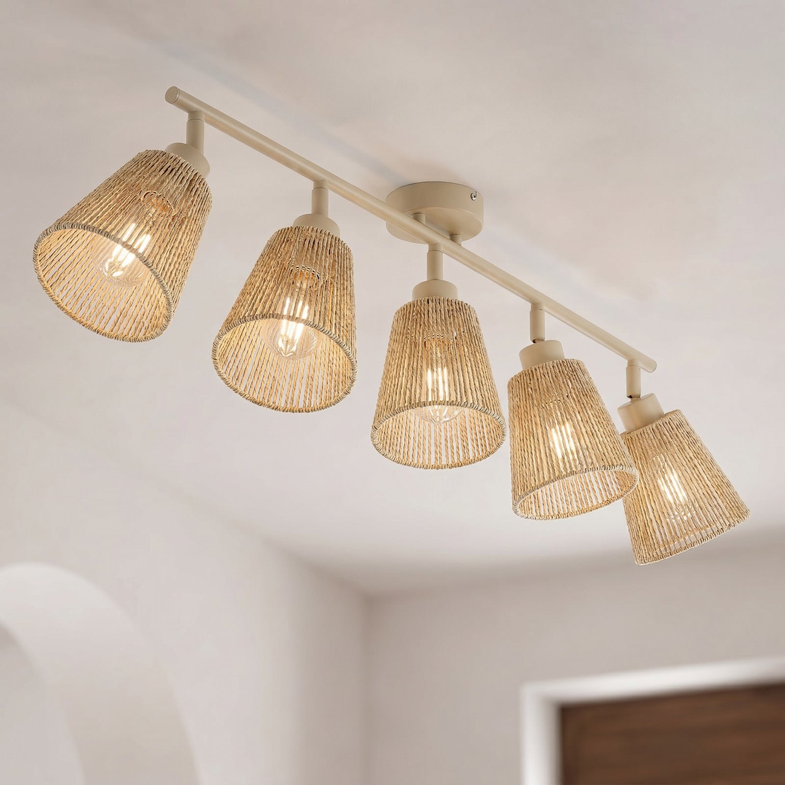 Anuva-kattokohdevalo, 86 cm, 5-lamppuinen, beige, paperi – Lindby