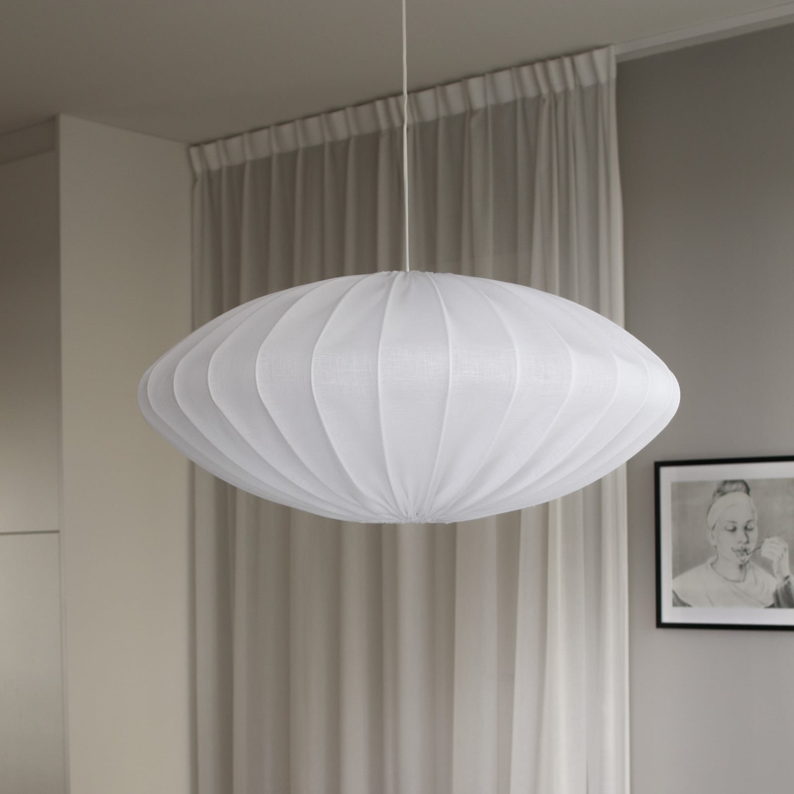 Ellipse-varjostin valkoinen halkaisija 80 cm pellava – Watt & Veke