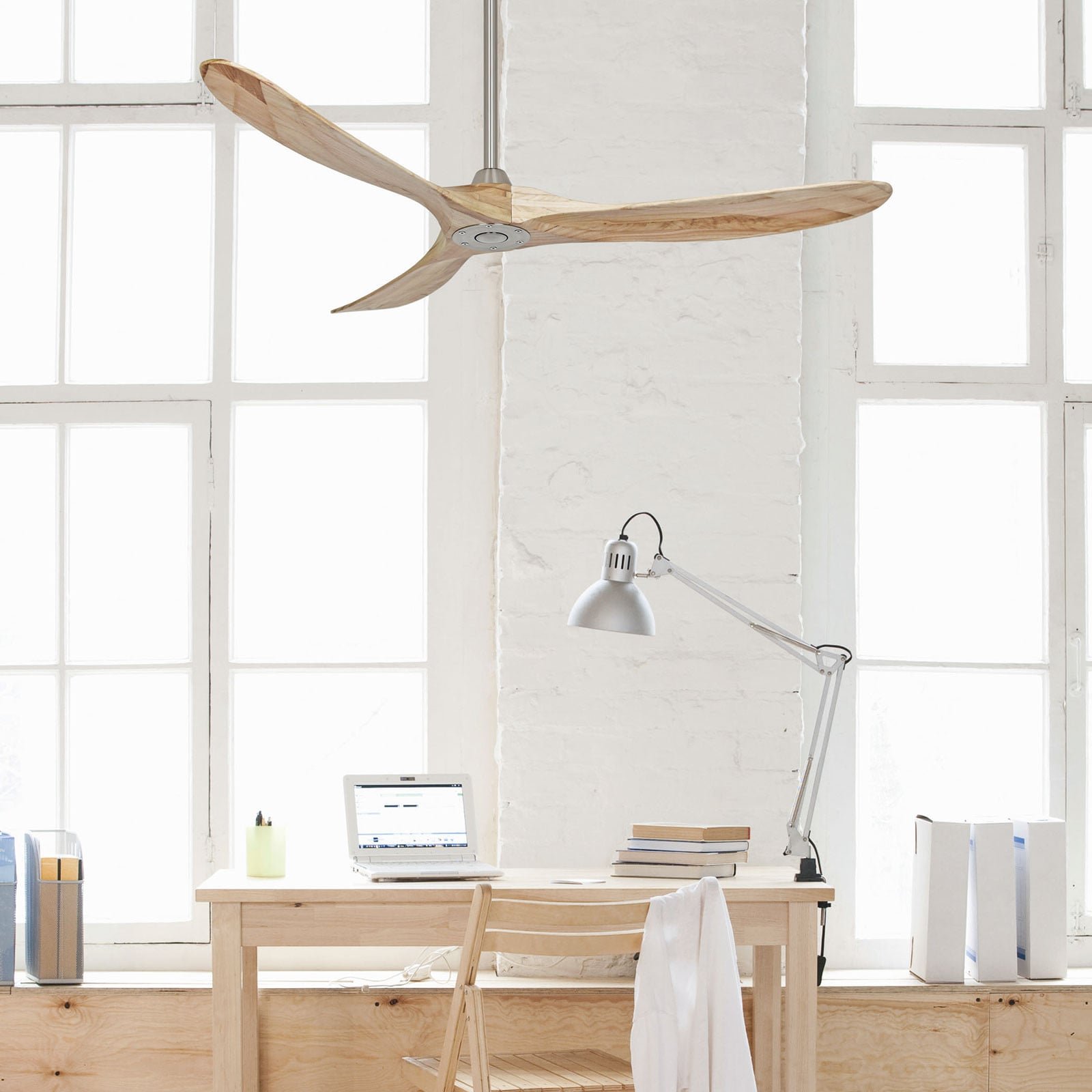 ECO GENUINO kattotuuletin kromi/vaalea puu 152 cm