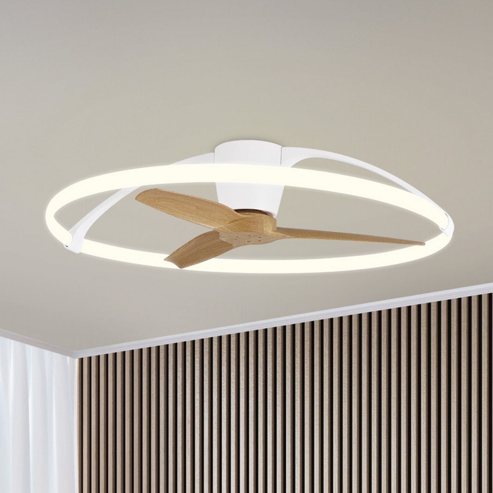 Älykäs LED-kattotuuletin Nepal valkoinen/pähkinäpuu DC