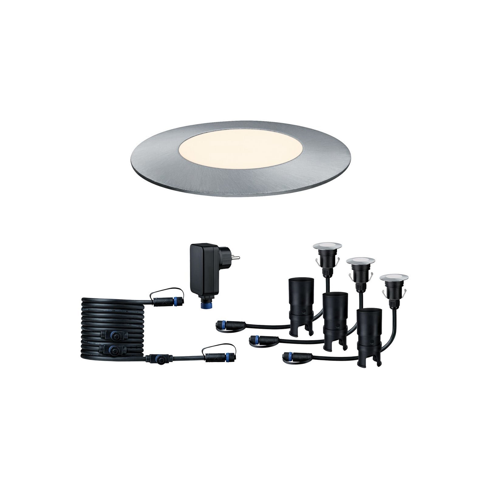 Plug & Shine 3 LED Maahanupotettava Spotti Floor Mini IP67 Silver