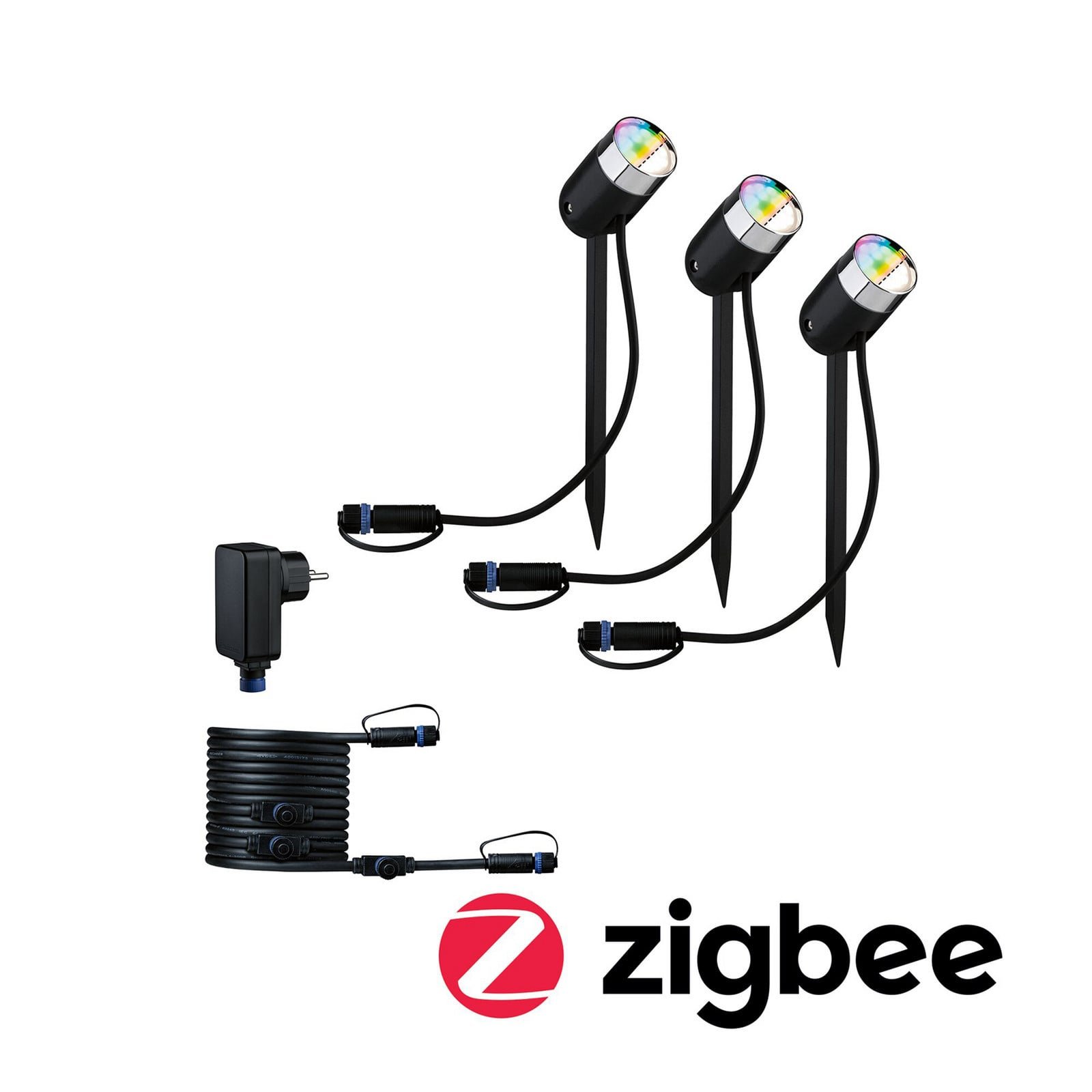 Plug & Shine 3 LED Puutarhavalaisin Smart Home ZigBee 3.0 Pike IP65 RGBW+ Anthra Paulmann