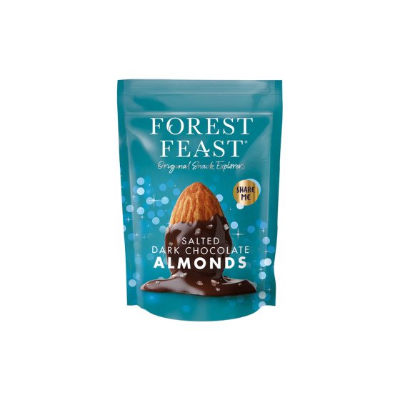 Forest Feast tummalla suklaalla kuorrutetut suolatut mantelit, 120 g