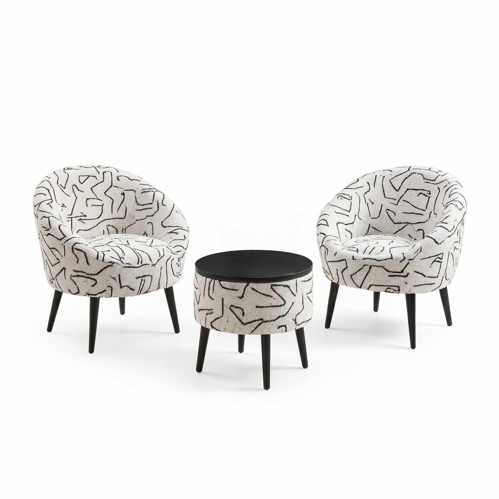 Korvatuoli- ja sohvapöytäsarja (3 osaa) Atelier Del Sofa Lida (75 x 100 x 42 cm) musta/valkoinen -