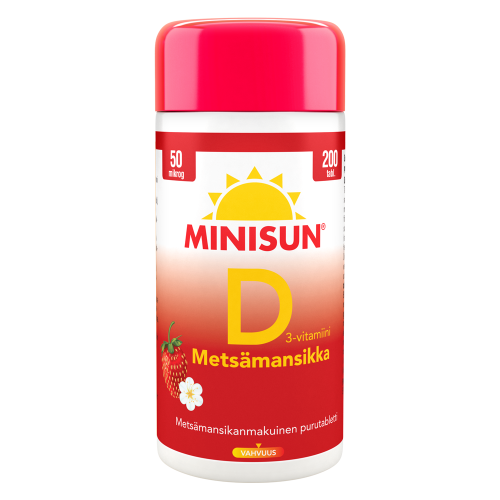 Minisun D-vitamiini 50 mcg - Metsämansikka 200 tabl