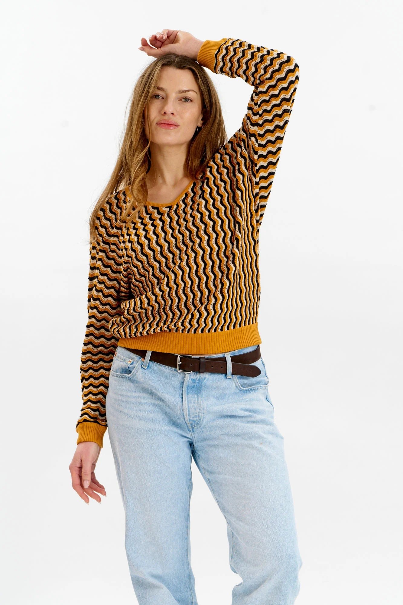 Clover Pointelle Neule Sinapinkeltainen