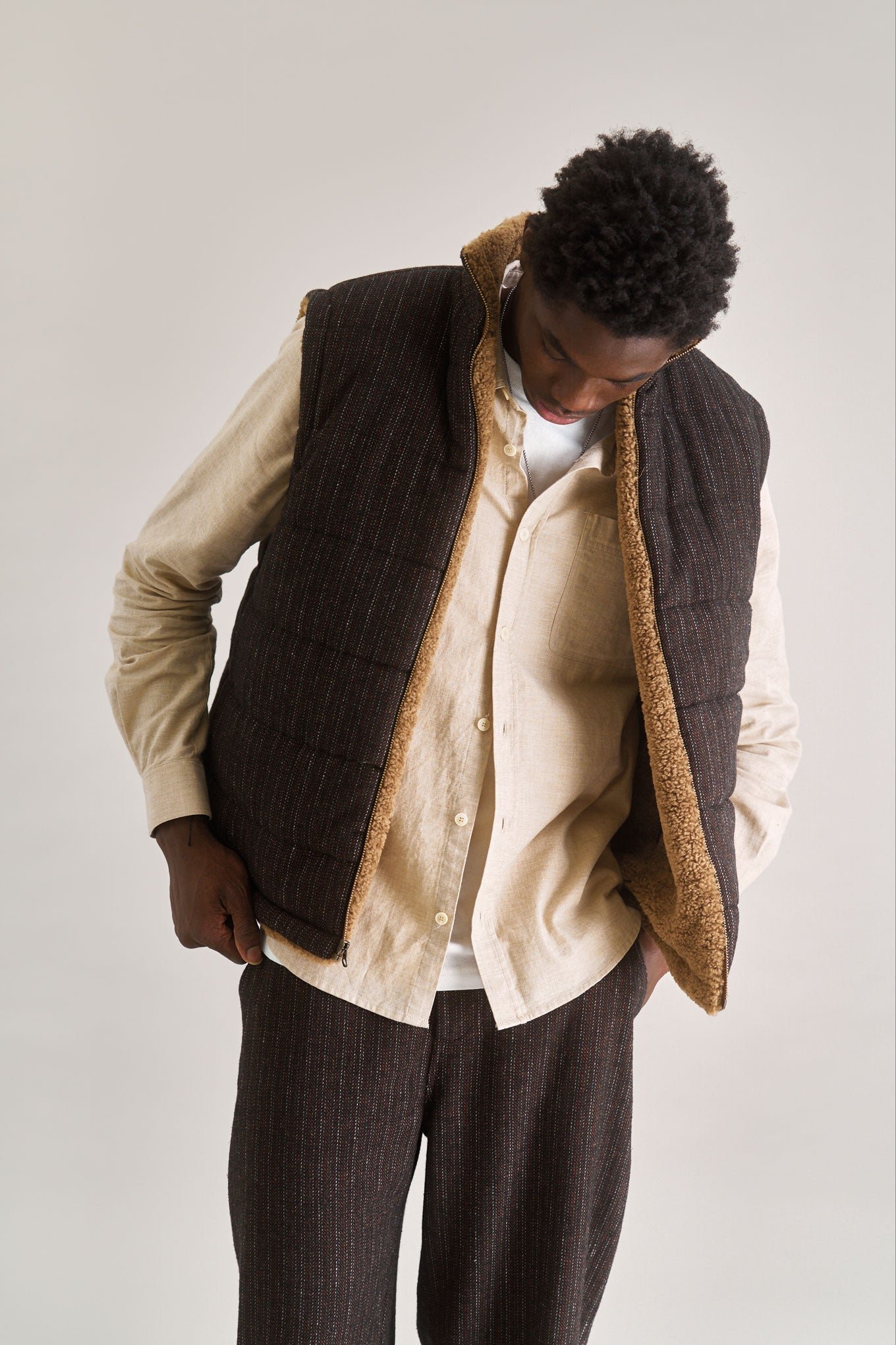 Chris Reversable Fleece Gillet Mink Brown