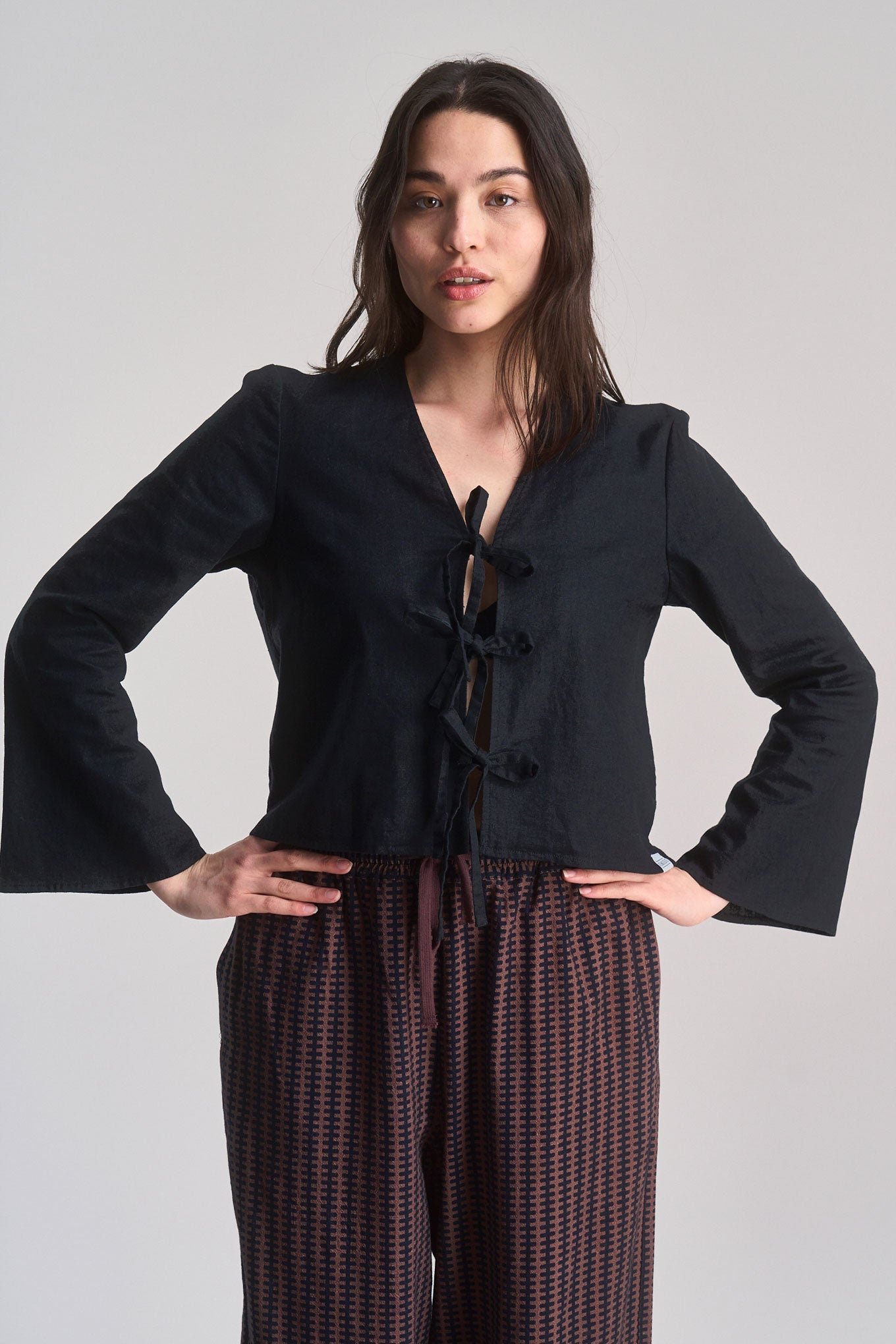 Savannah  Linen/Cotton Tie Top Black