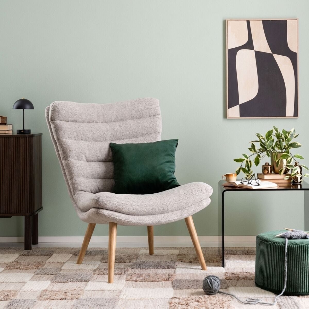 Daalia nojatuoli beige Monza 60, tammi jalat