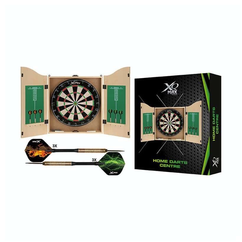 XQ Max Home Centre Darts-taulu kaapissa + 6 kpl tikkoja ym. - vaalea puu