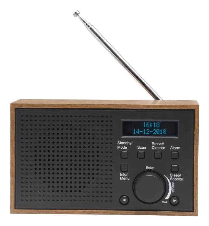 Radio DAB+/FM Klocka Alarm DAB-46DGR Trä/Grafitgrå