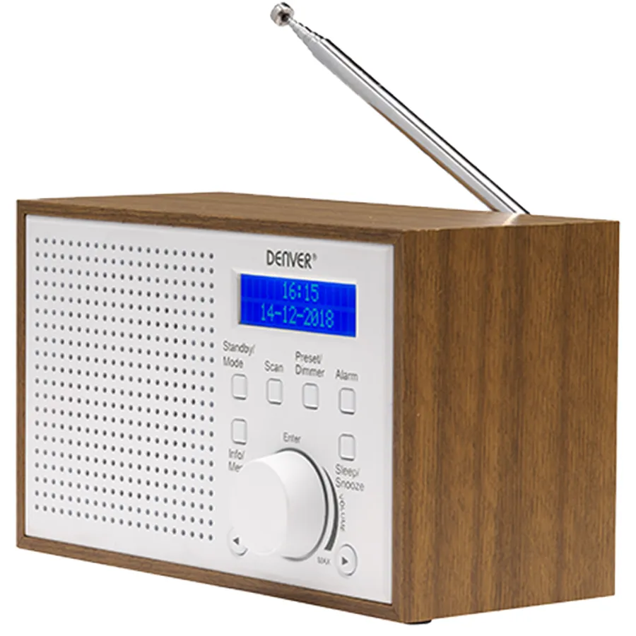 Radio DAB+/FM Klocka Alarm DAB-46W Trä/Vit
