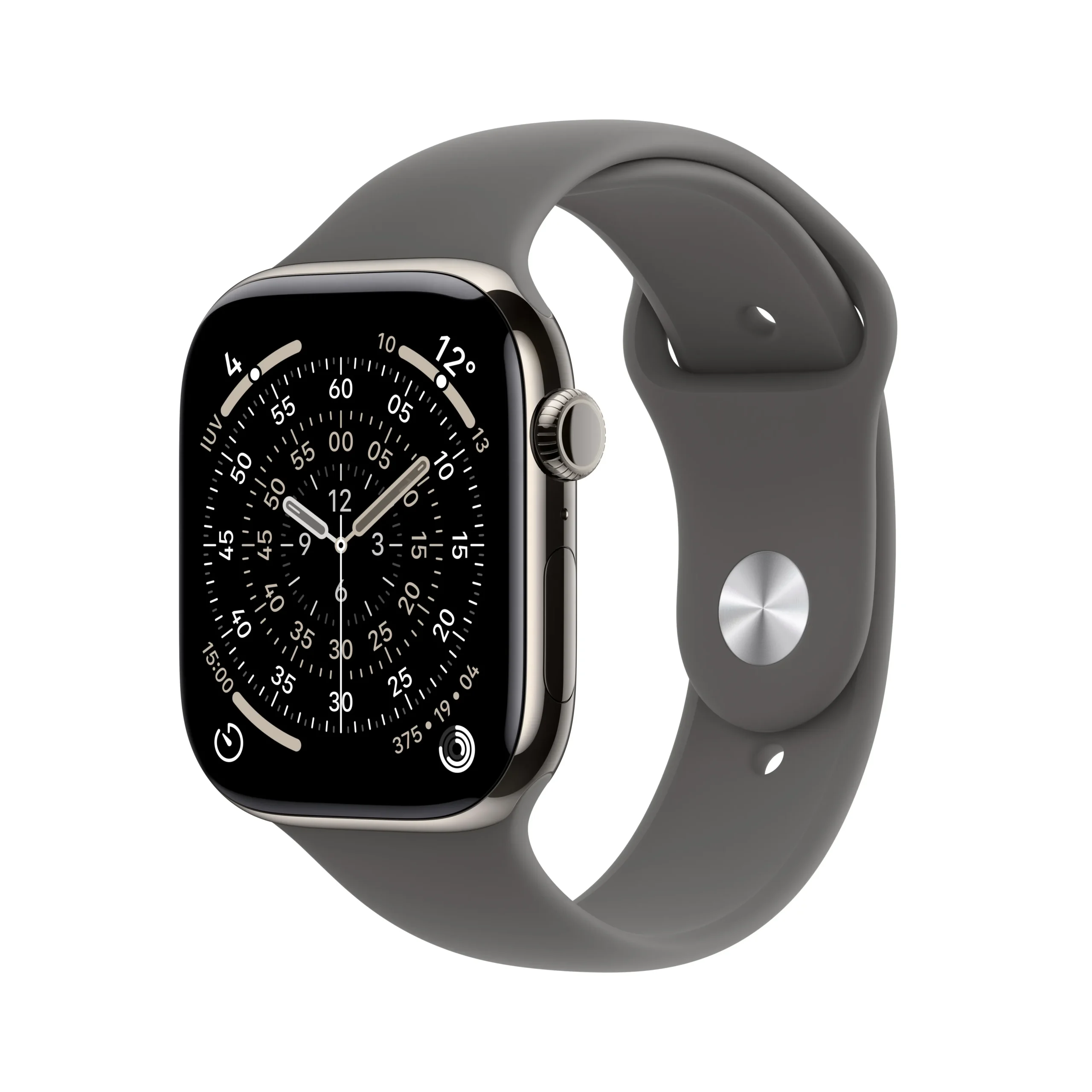 Apple Watch Series 11 (GPS + Cellular) 46 mm luonnonvaalea titaanikuori ja liuskeen­harmaa urheiluranneke M/L