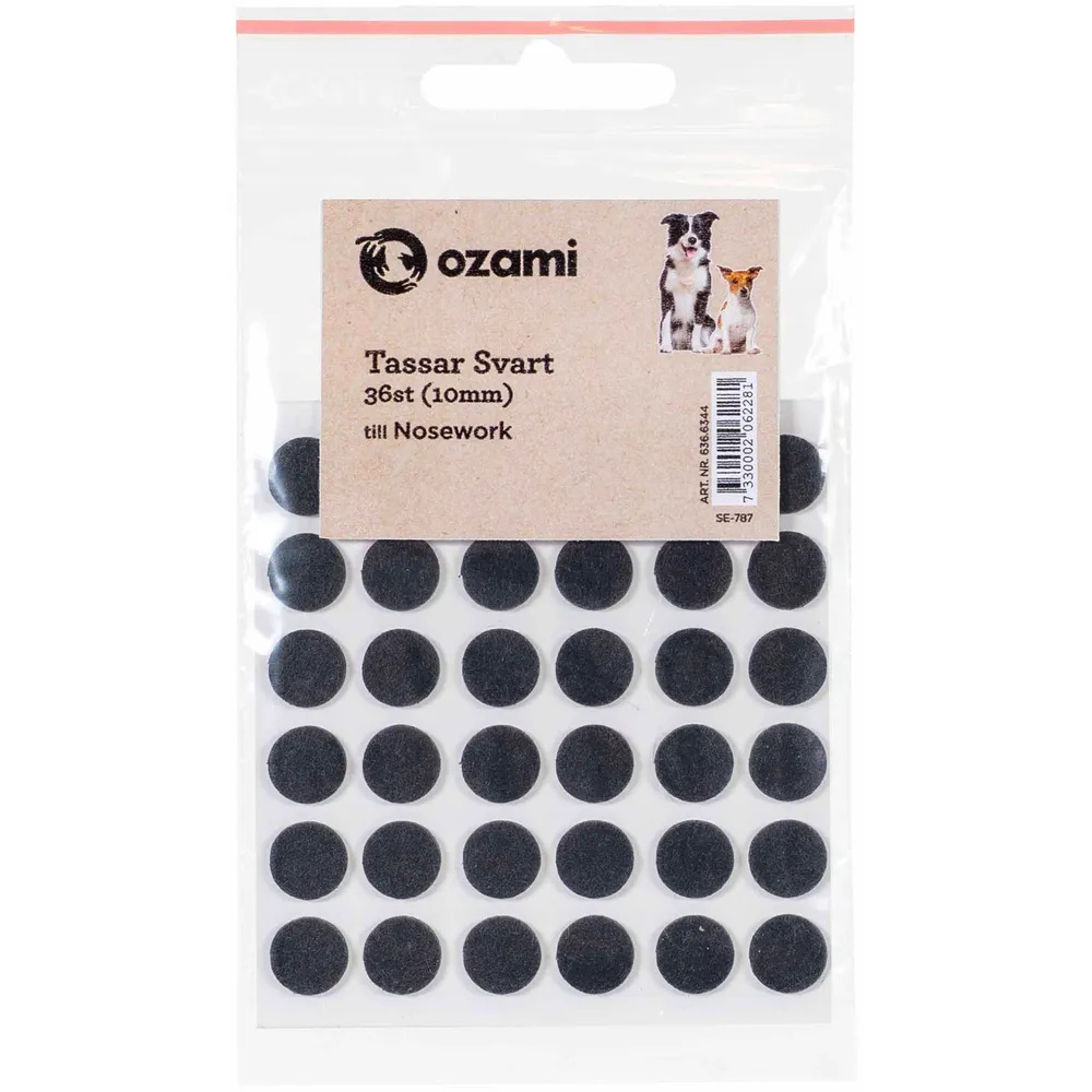 Ozami Nosework-huopatassut, musta 10 mm, 36 kpl