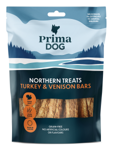 PrimaDog Northern Treats Kalkon-Viltkött Bar makupala, 150g