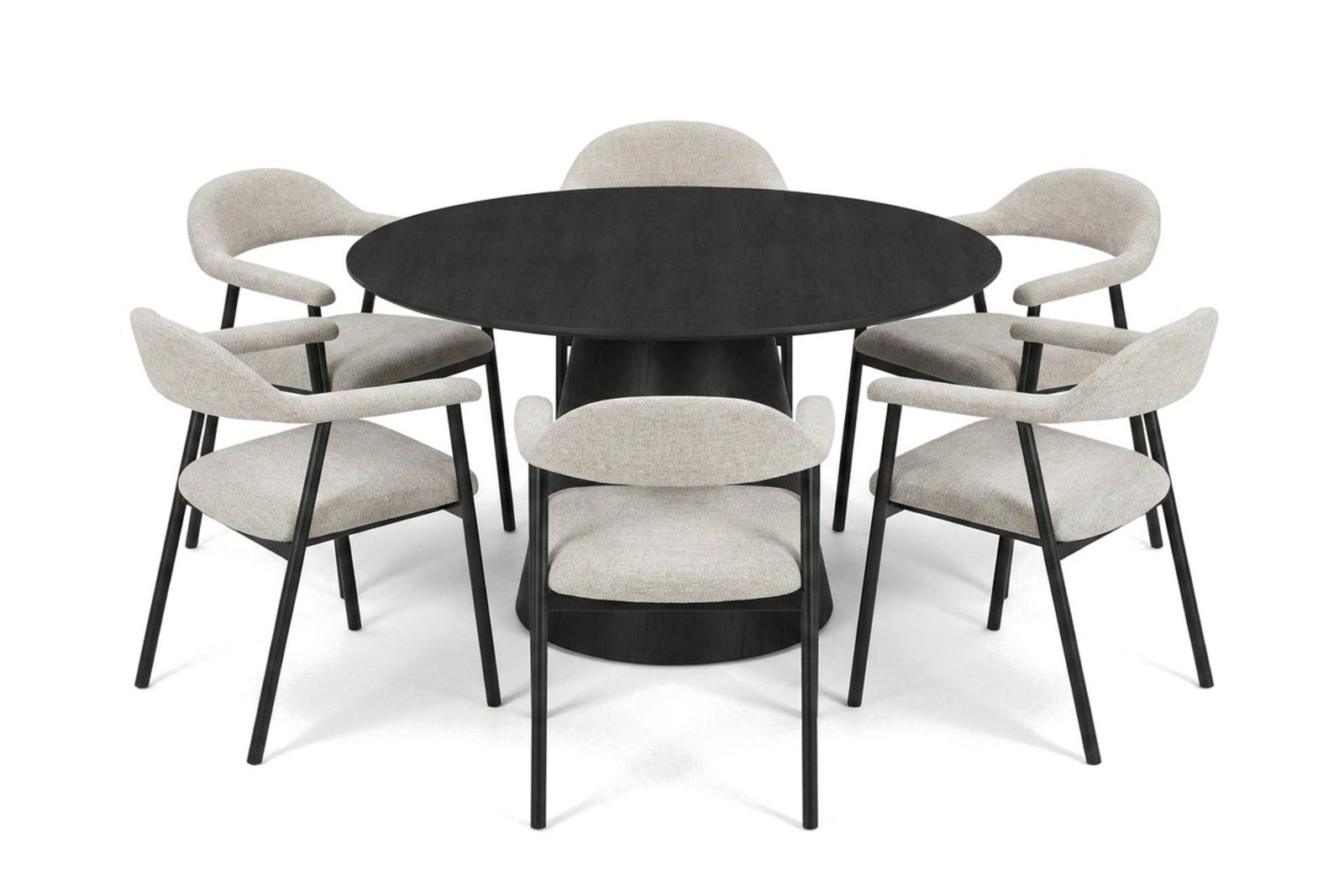 Siena-ruokailuryhmä pyöreä 130 cm, musta, 4 Ronja-ruokatuolia - Beige/musta