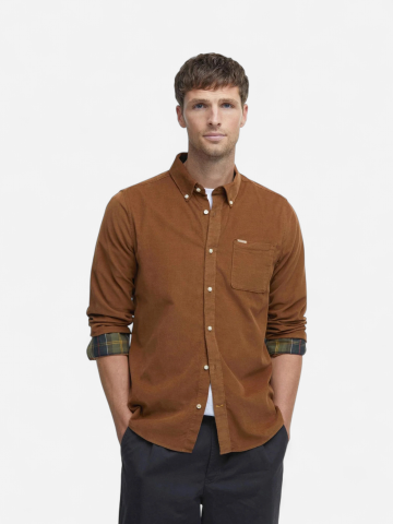 Barbour miesten kauluspaita Ramsey Tailored Cord Shirt, konjakinruskea