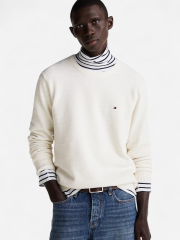 Tommy Hilfiger miesten neulepusero Essential Structure Crew Neck, valkoinen