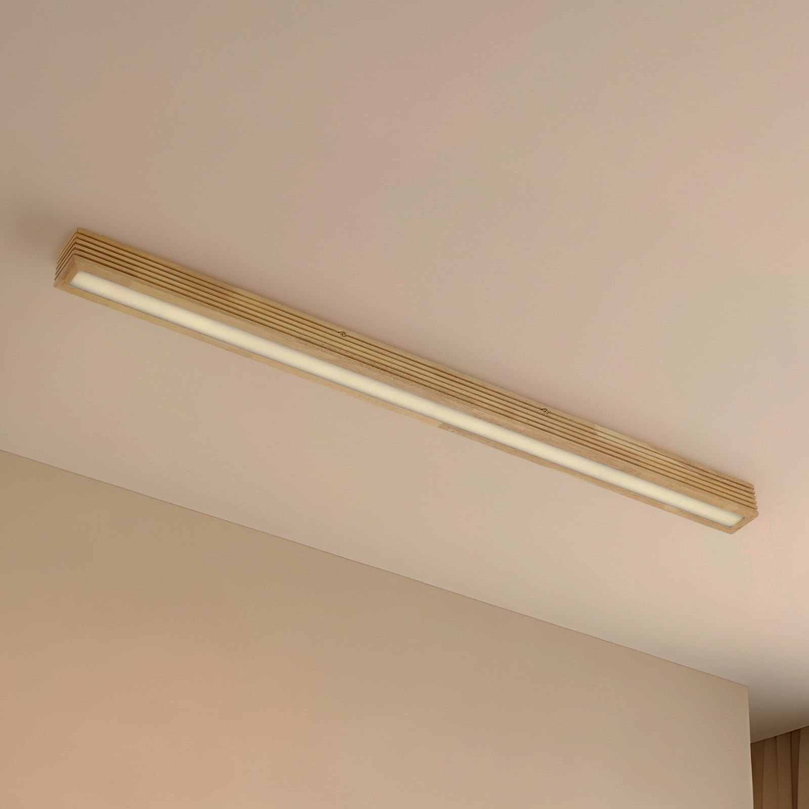 Emara LED-kattovalaisin, himmennettävä, tammi, vaalea puu - Lucande - Ruokailutila - Design - Kulmikas