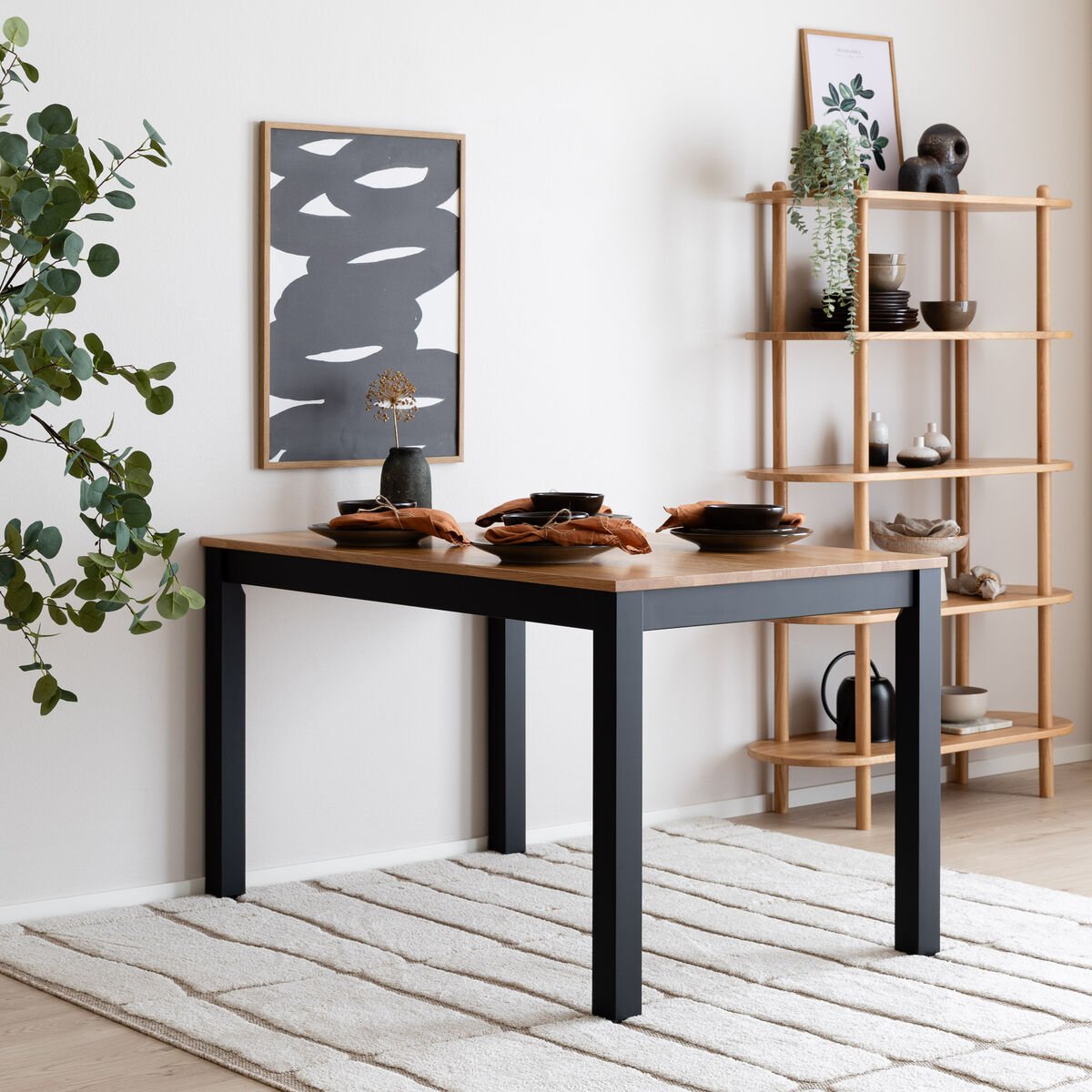 Scandic tammi ruokapöytä 130x80 cm musta/lakattu tammi