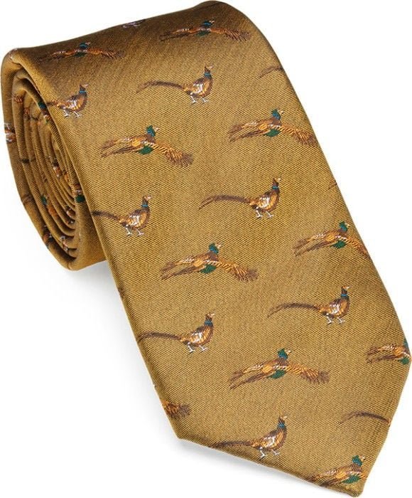 Laksen Fly-By Pheasant Tie silkkikravatti, ruskea