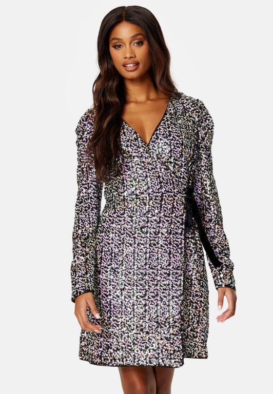 Multiseq Velvet LS Wrap Dress