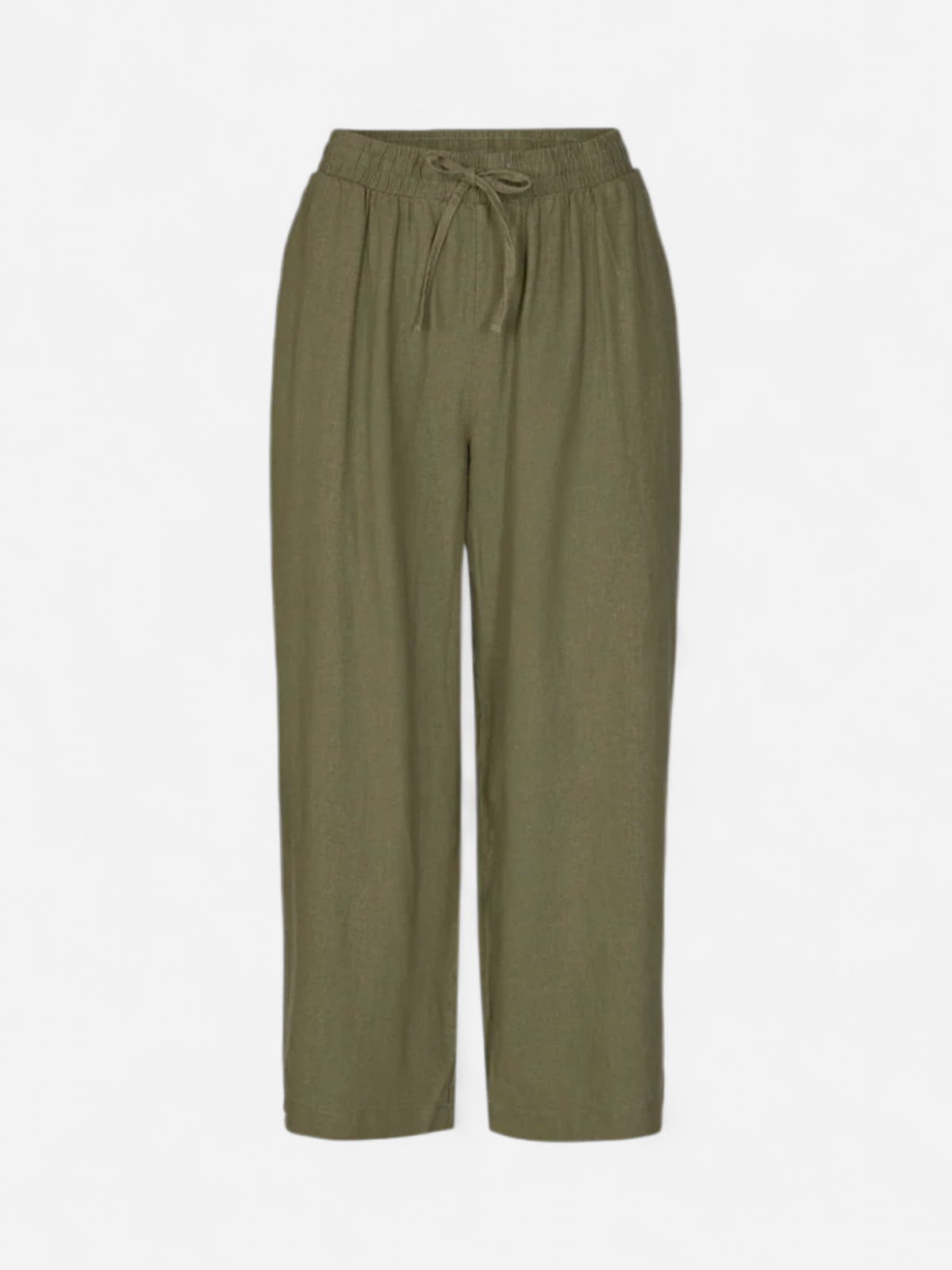 Freequent Naisten housut LA PANT 7/8 LINEN Khaki