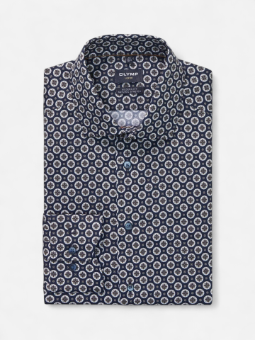 Olymp miesten kauluspaita, 042 LUXOR MODERN FIT MICRO PRINT Sininen Kuosi