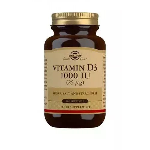 Solgar D3-vitamiini 1000 IU (25 µg, kalasta) 100 softg 100 kaps